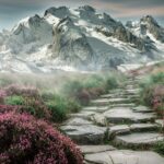 rock in between grass and flower